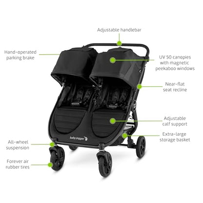 Baby Jogger City Mini GT2 All-Terrain Double Stroller, Jet ,  40.7x29.25x42.25 Inch (Pack of 1), Black
